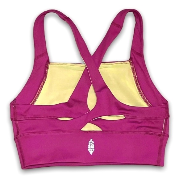 NWT FREE PEOPLE Sports Bra Longline Strappy Crisscross Racerback in Raspberry XS - Picture 4 of 7